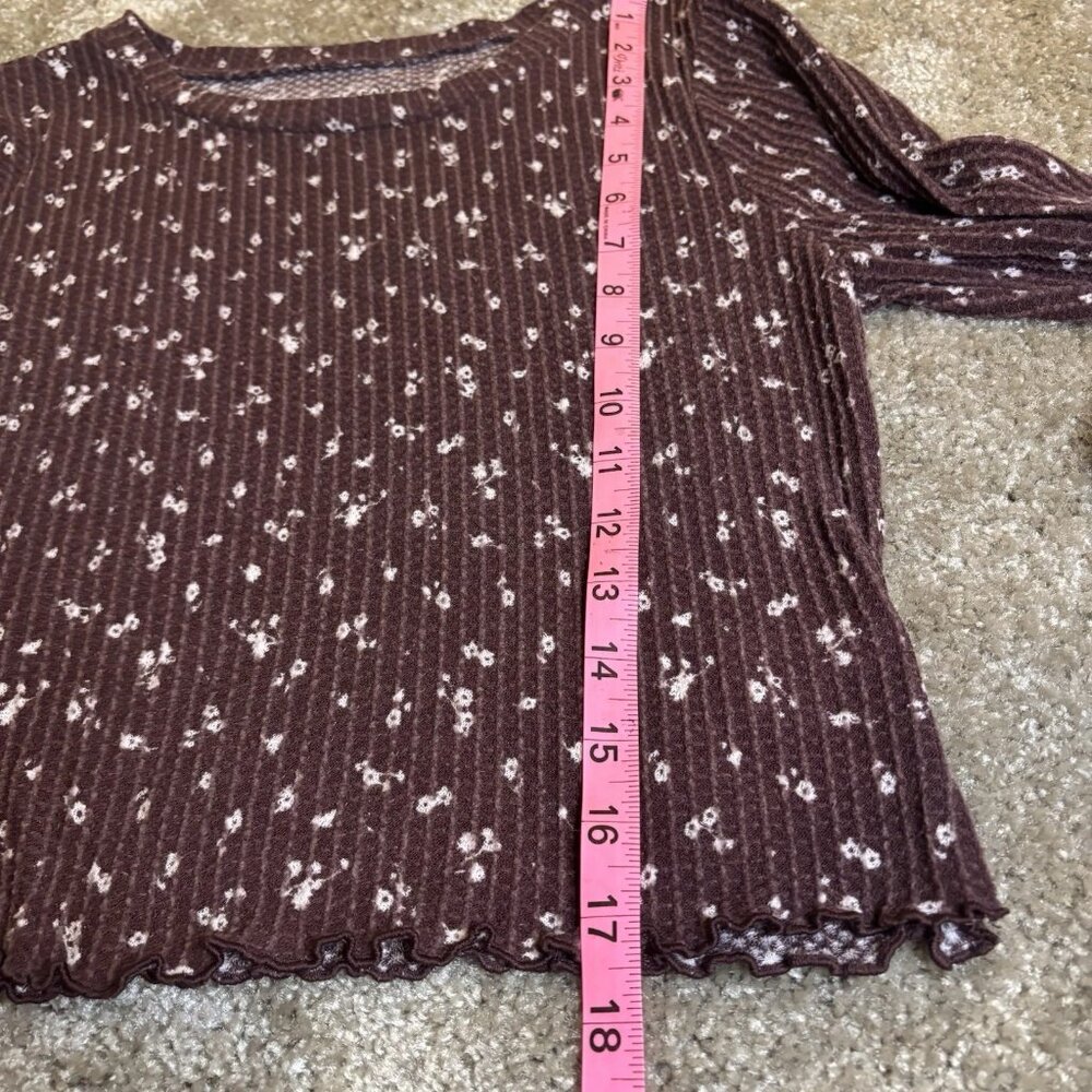 Aero OG Shrunken Tee Brown Floral Waffle Long Sleeve Crop Top Women's Size M - Picture 7 of 8